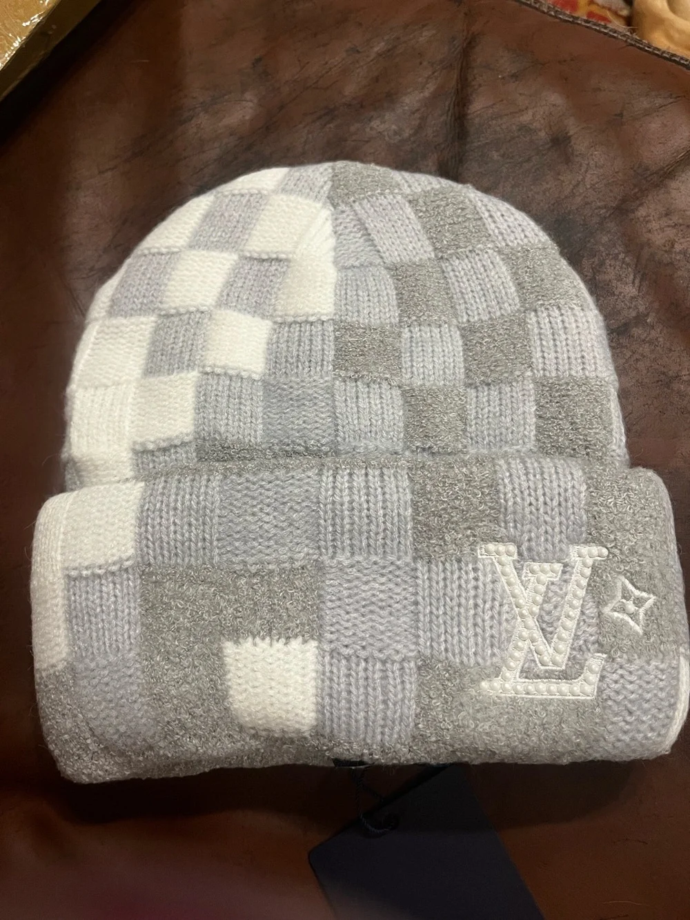 Louis. Vuitton. CRUSH Pearls Light Gray Beanie Hat